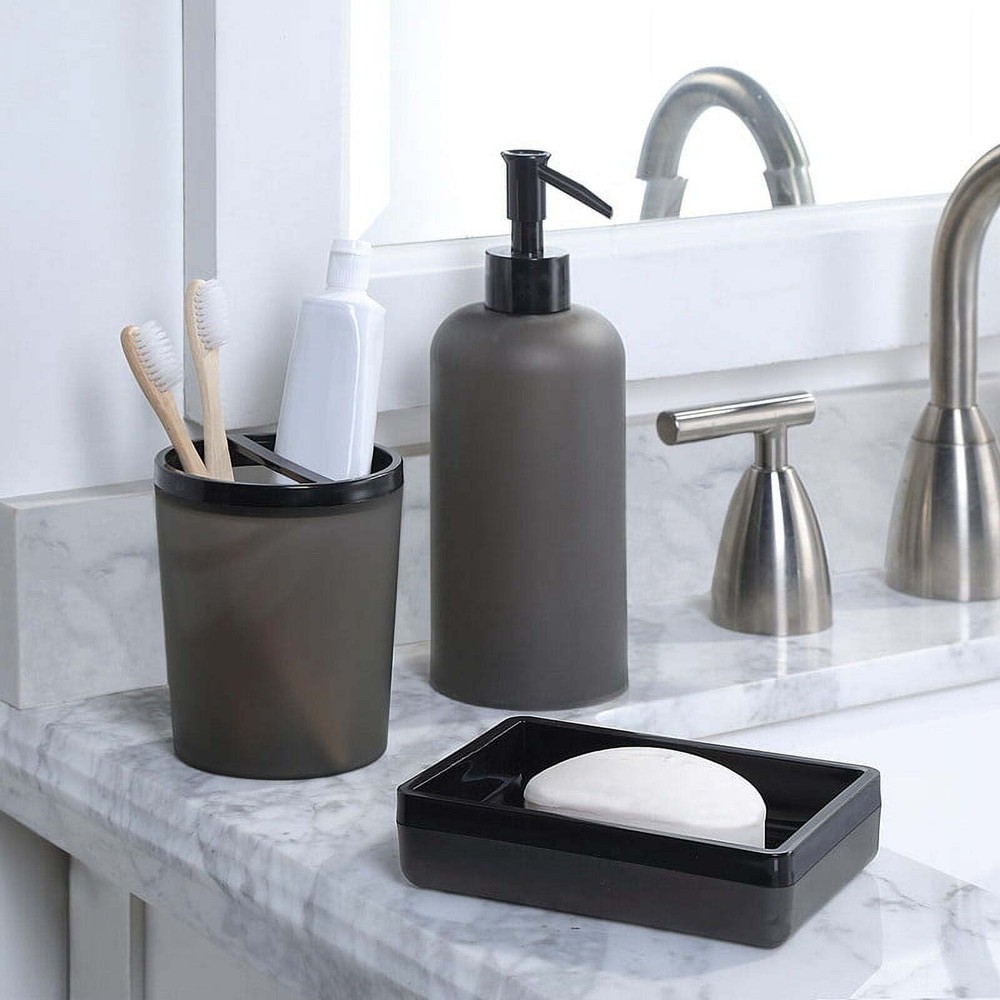 Frosted Plastic Black Wastebasket