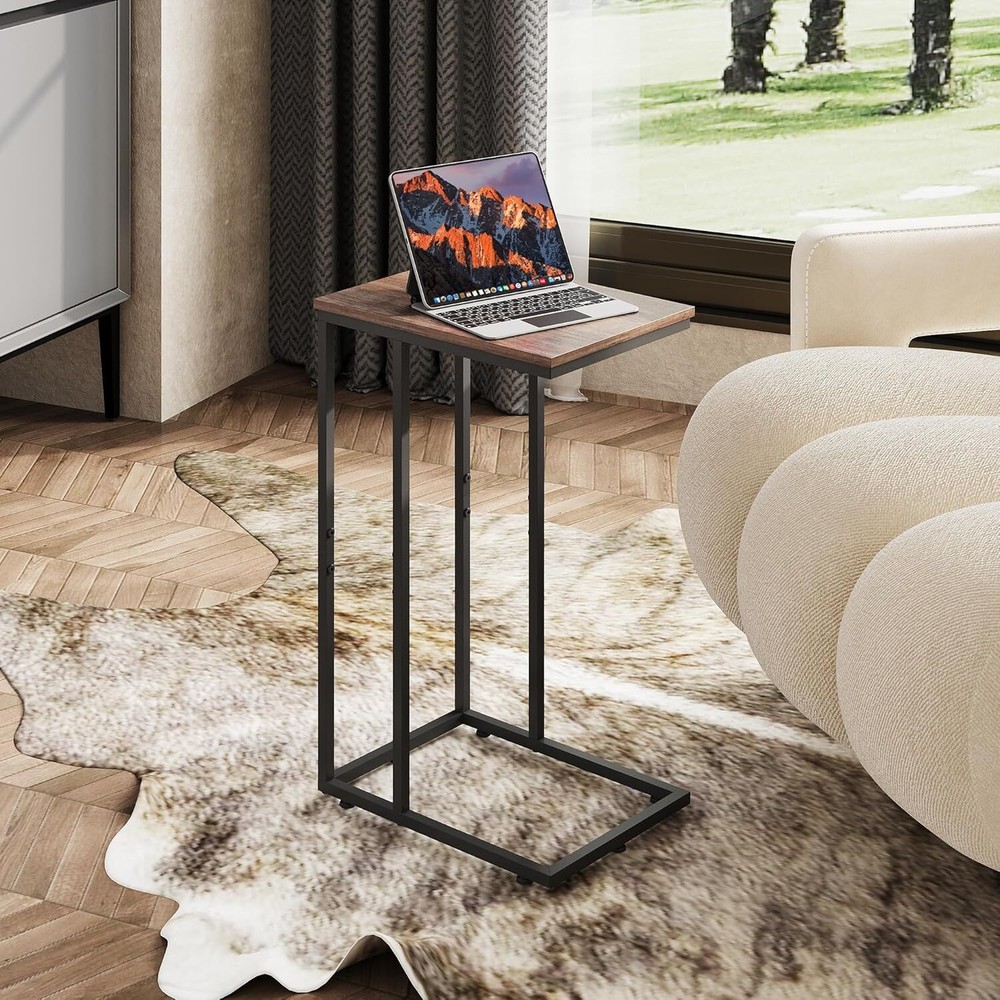 C Shaped End Table, Small Side Tables for Sofa and Bed, Couch Table That Slides
