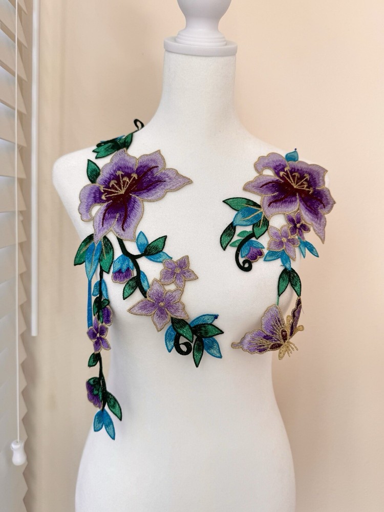 Purple And Blue Embroidered Applique (2 Pieces)