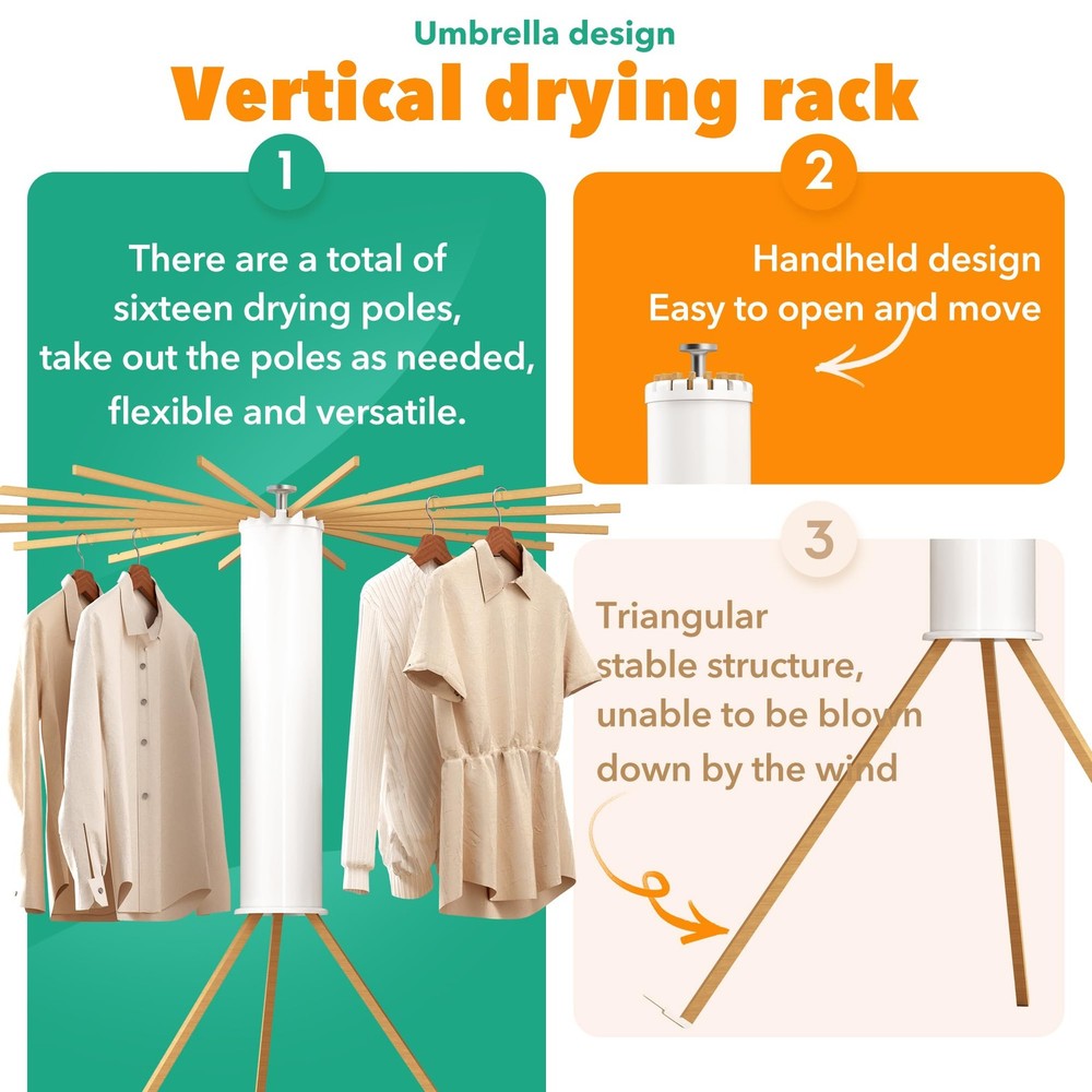 Tripod Clothes Drying Rack, Laundry Drying Rack for Clothing, Foldable Collap...