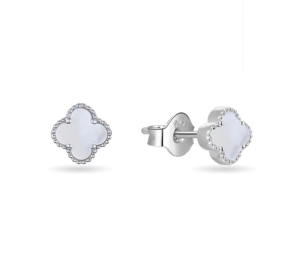 Solid Sterling Silver White Cluster Leaf Earrings 925 Silver Earrings