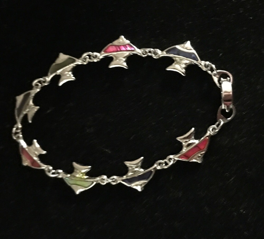 Silvertone Paua Abalone Shell Link Angle fish Bracelet  C-55
