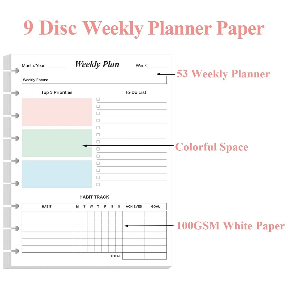 (2-Pack) 9 Disc Weekly Planner Undated Refills - Classic 2-Pack, Colorful