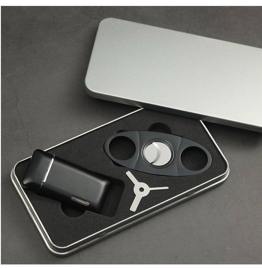 Cutter & Lighter Set,Double Jet Flame,Butane Torch Lighter With Adjustable Flame