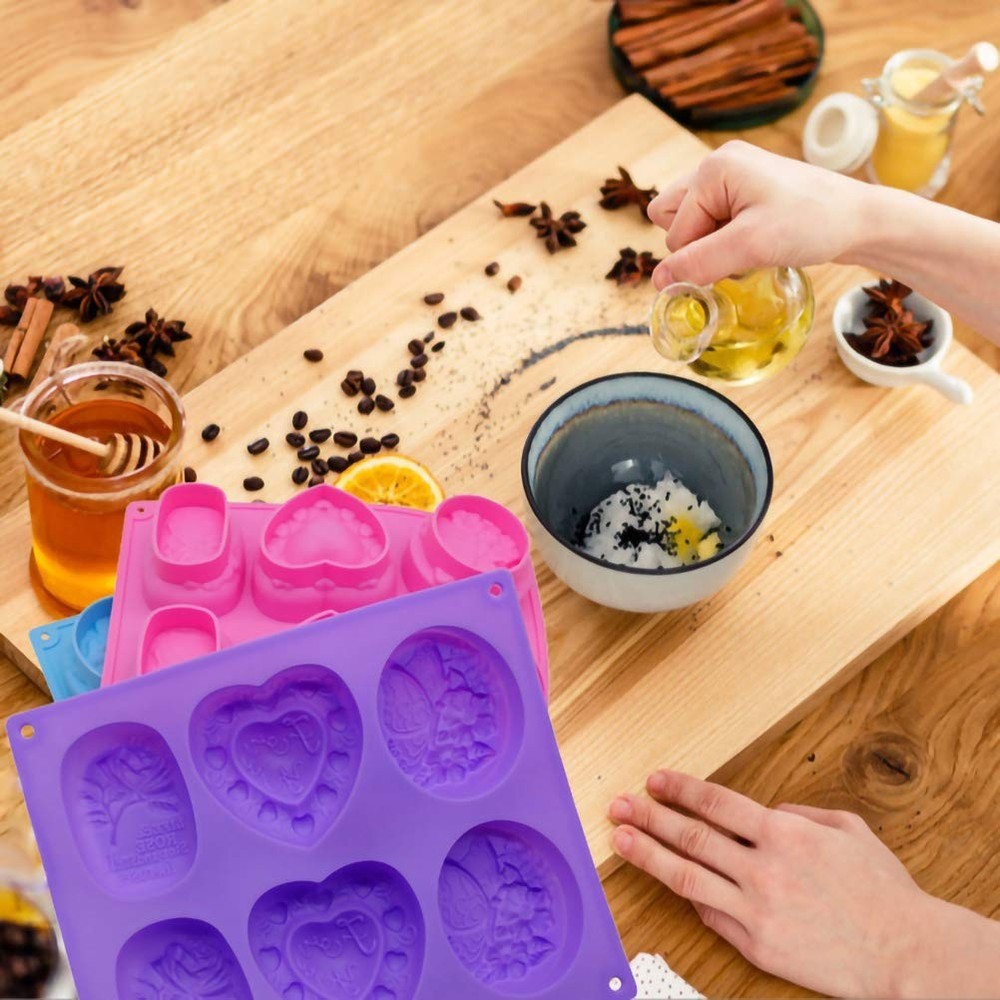 3 Pack Silicone Soap Molds 6 Cavities Mixed Patterns Easy Release