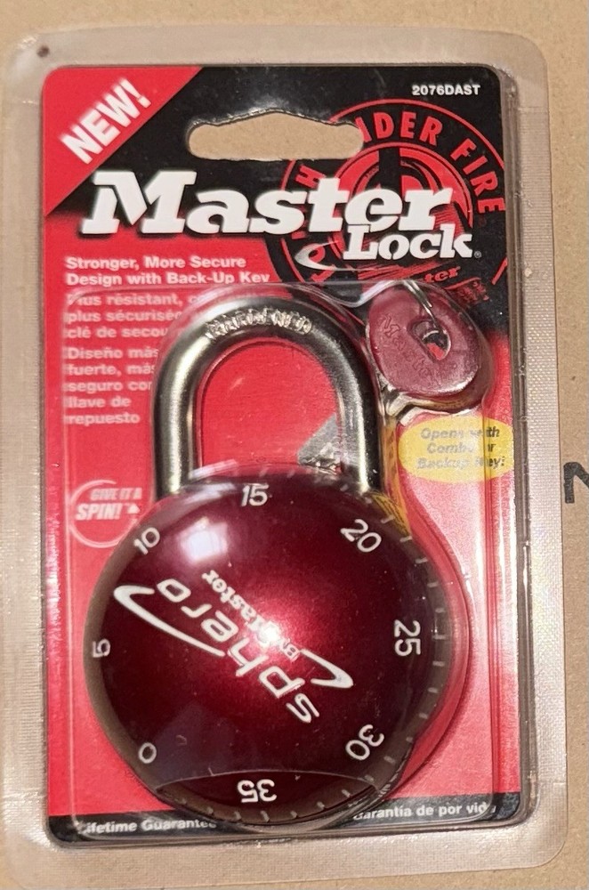 Master Lock Sphero Combination Lock Smooth Spin Padlock 2076DAST Red W/Key