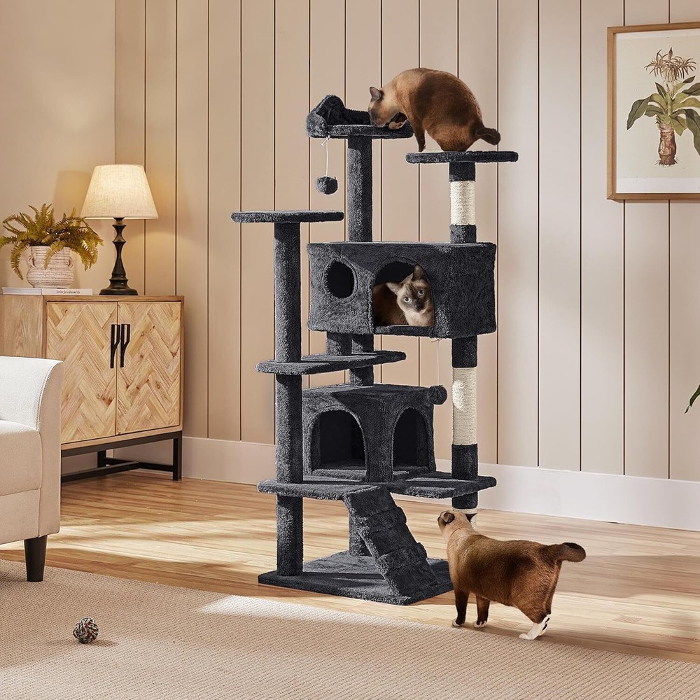 Gray Multi-Level Indoor Cat Tree Tower - 54" Activity Climbing House