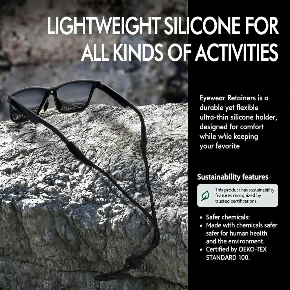 Adjustable Silicone & Nylon Eyewear Retainer Strap - 3 Pack
