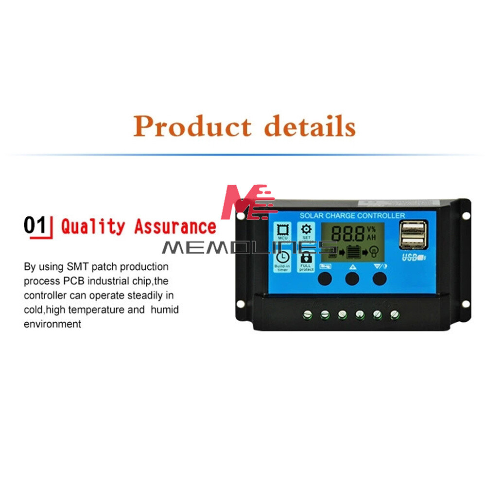 30A Solar Panel Battery Charge Controller 12V/24V LCD Regulator Auto Dual USB