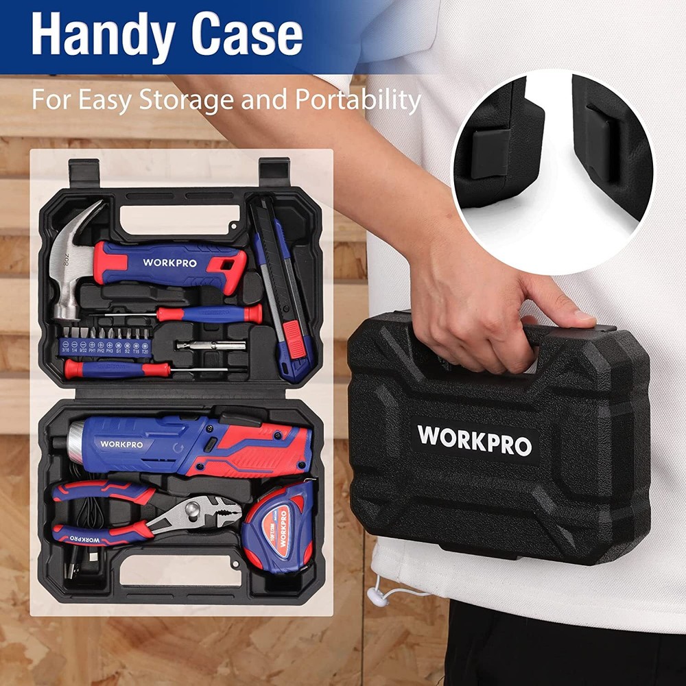 WORKPRO Tool Set 3.7V Rotatable Electric Screwdriver 18PC Portable Home Tool Kit