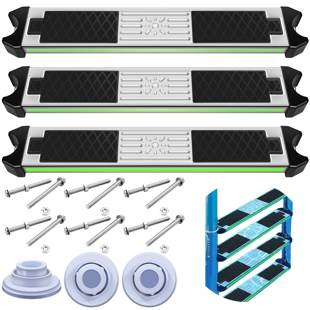 3 Piece Stainless Replacement Above Ground Pool Ladder with Reflective Strips...