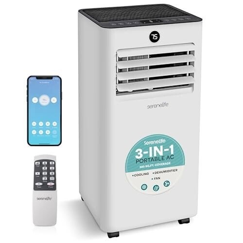 SereneLife 8,000 BTU Portable AC with WiFi & Window Kit - Compact, White, SLPAC8