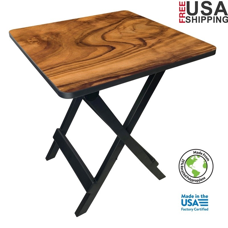 Compact 19in Folding Plastic Side Table Adjustable Height Indoor Outdoor Use