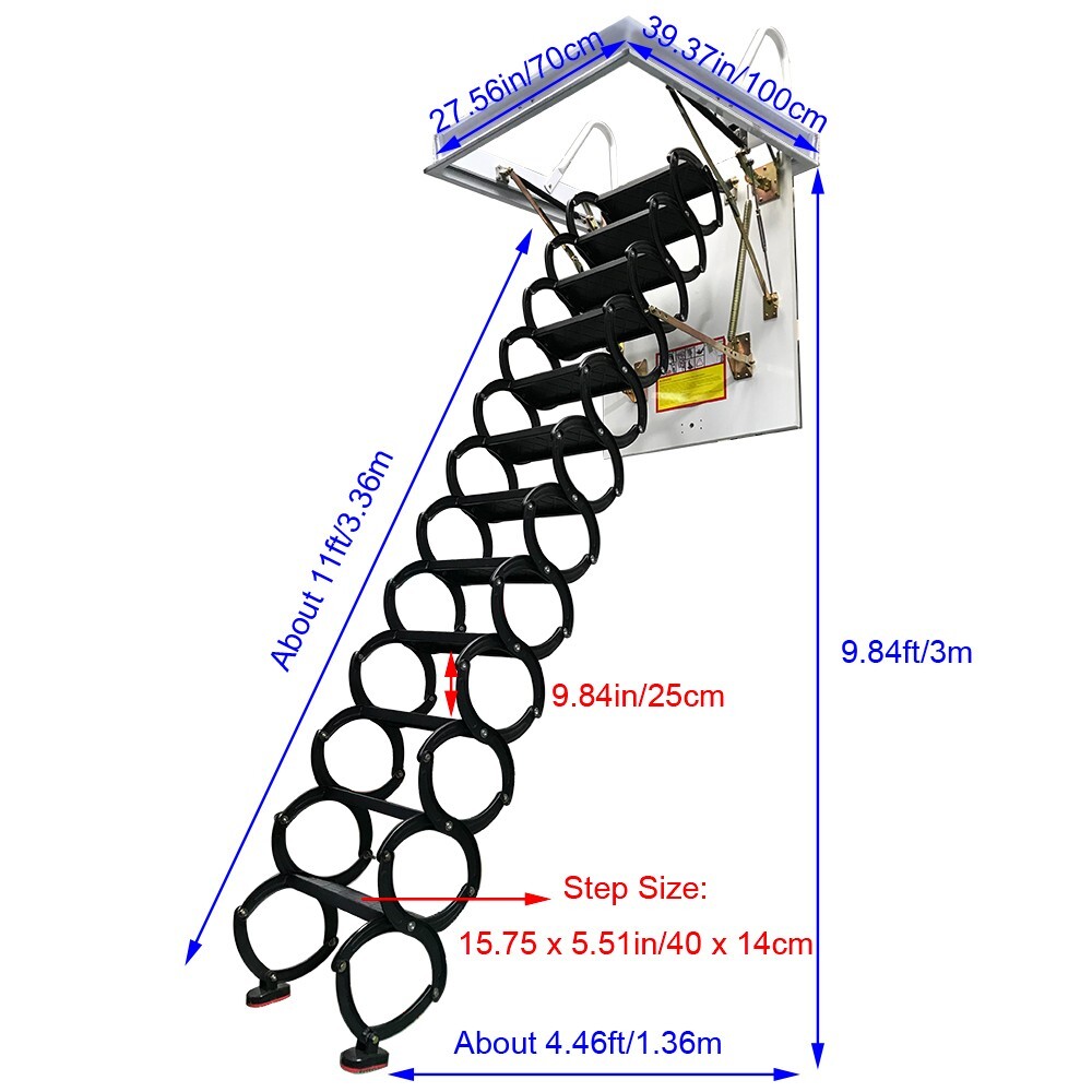 Pull-down Ceiling Folding Stairs Retractable Loft Attic Stairs 9.84ft Max Heigh
