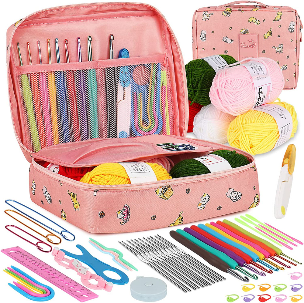 Crochet Kit for Beginners 59pcs Includes Yarn Hooks Accessories Storage