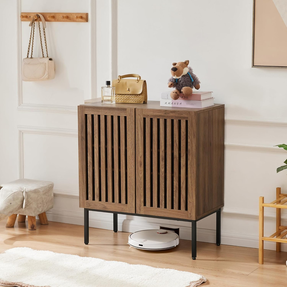 Walnut Buffet Cabinet with Storage & Adjustable Shelf for Dining & Living Spaces
