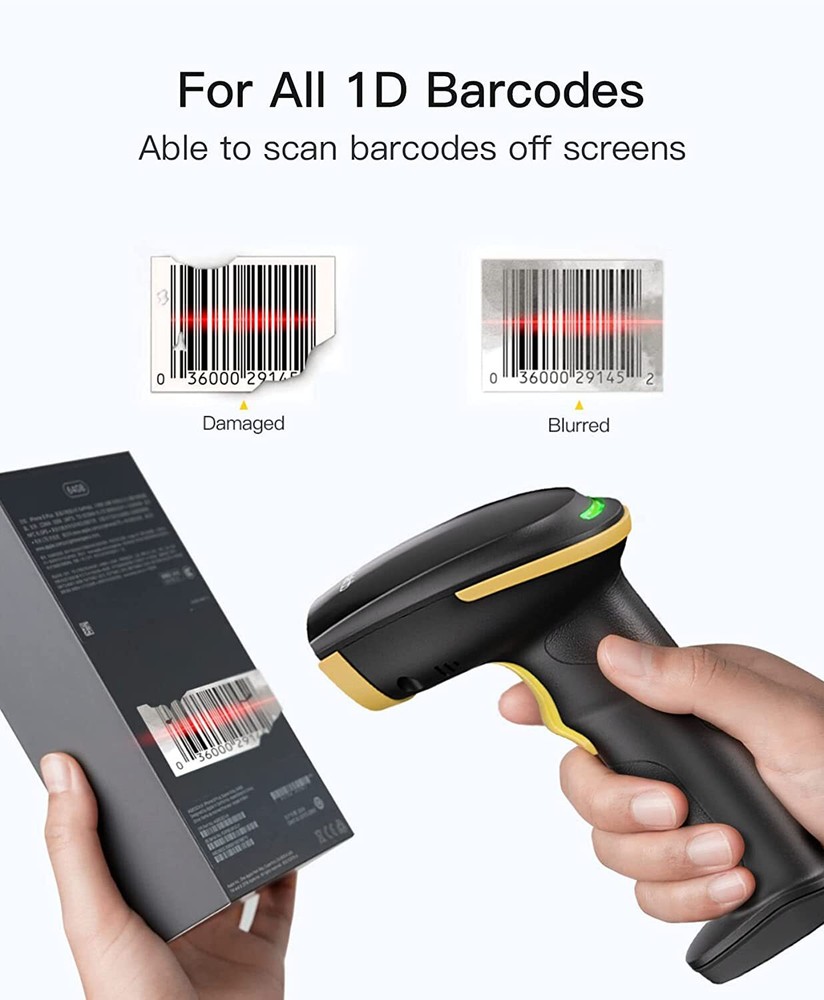Barcode Scanner 1D Wireless, Screen Scanning, with Smart Base