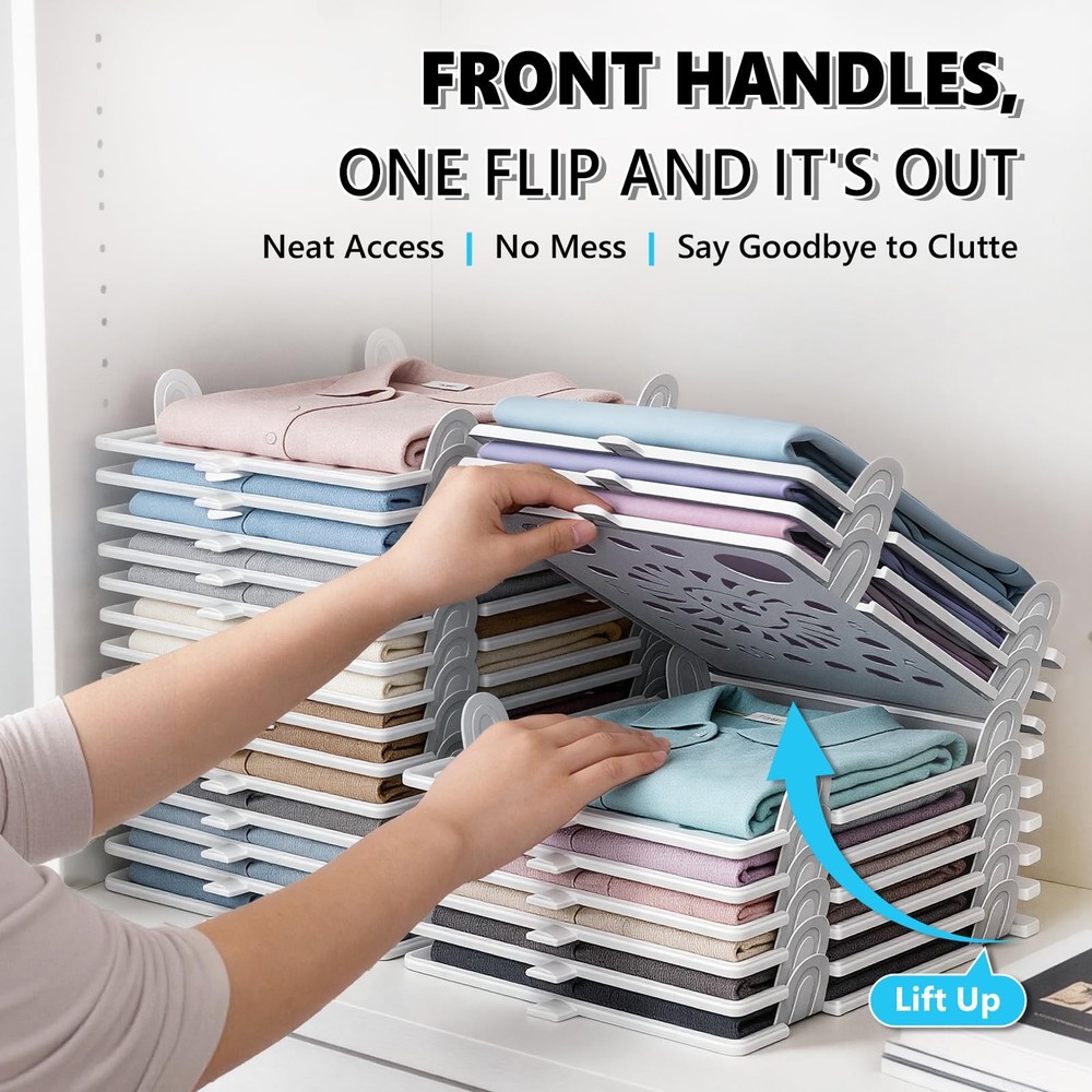 10Pc Stackable Closet Organizer & Shirt Folder Board Bundle Tshirt Organizer ...