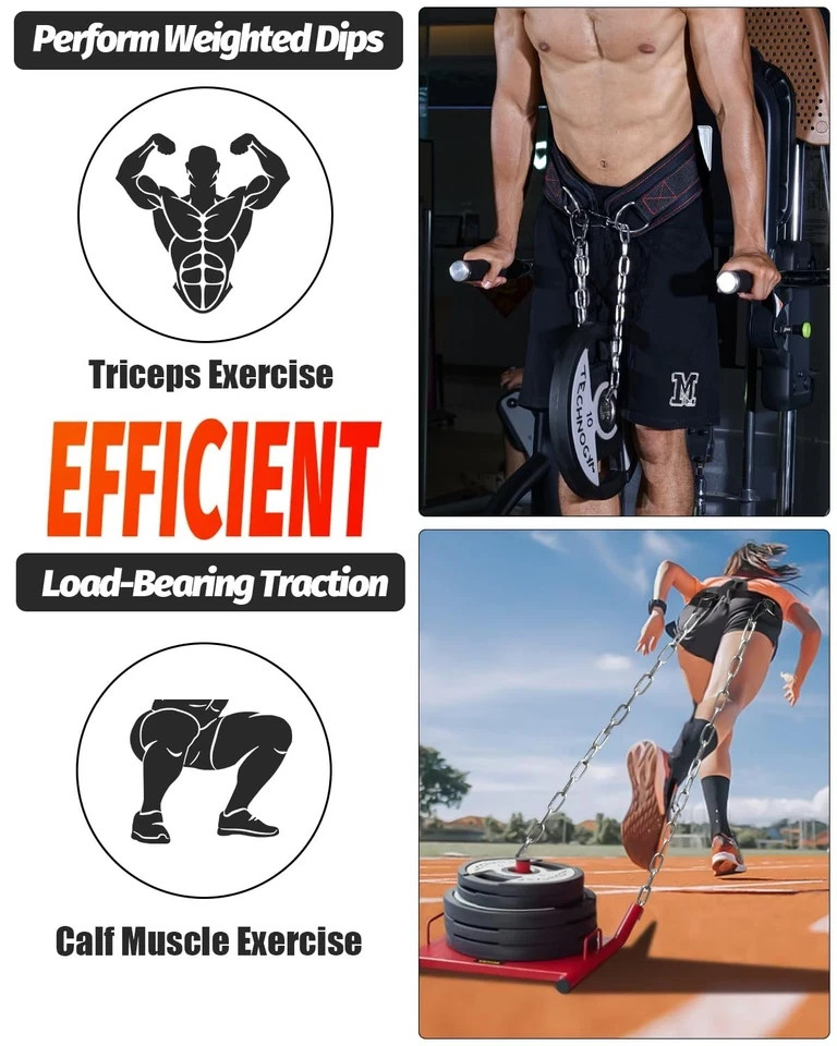 Dip Belt with Chain 37-40" for Weightlifting Dips Pullups 650lbs Capacity