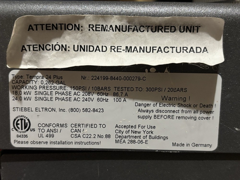 Stiebel Eltron Tempra 24 Plus 24kW Tankless Electric Water Heater (239222)