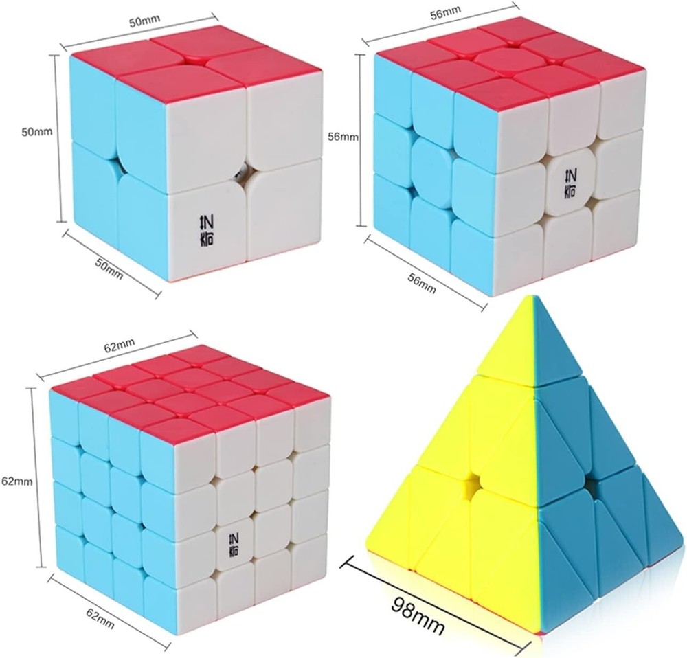 4 Pack Speed Cube Set, Speed Cube 2x2 3x3 4x4 Pyramid Magic Cubes Brain Teaser