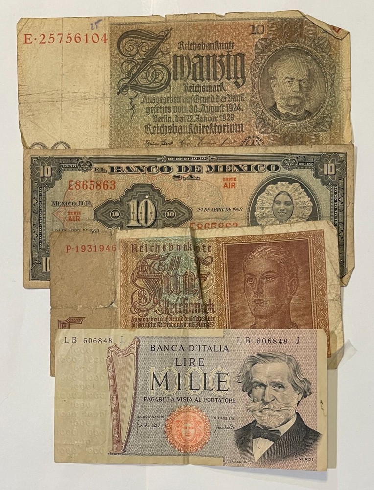 Old Foreign Currency (#608) 12 different lower grades. Some with problems nice