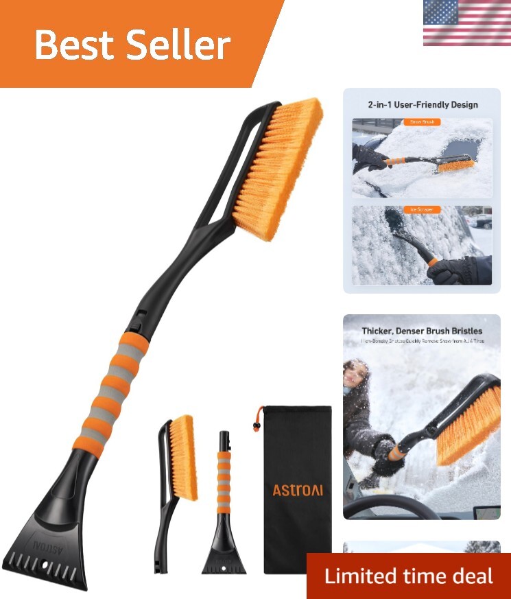 27" Dual Function Snow Brush and Ice Cleaner - Lightweight, Durable Orange Tool