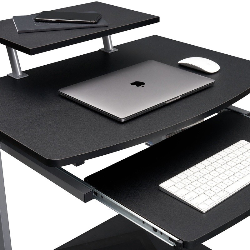 Mobile Workstation Compact Rolling Computer Cart Adjustable Shelf Keyboard Tray