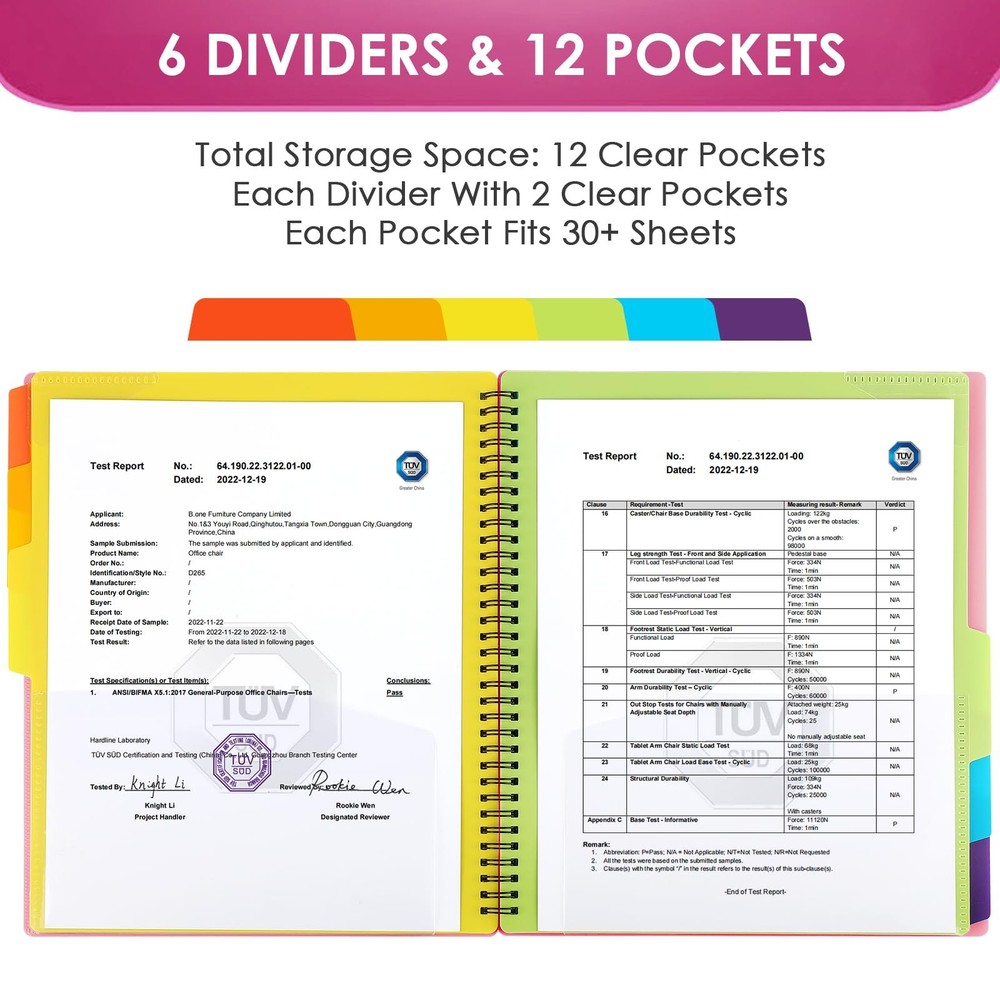 12 Pocket Poly Project Organizer, Spiral Binder Organizer Multi Pocket Folder...