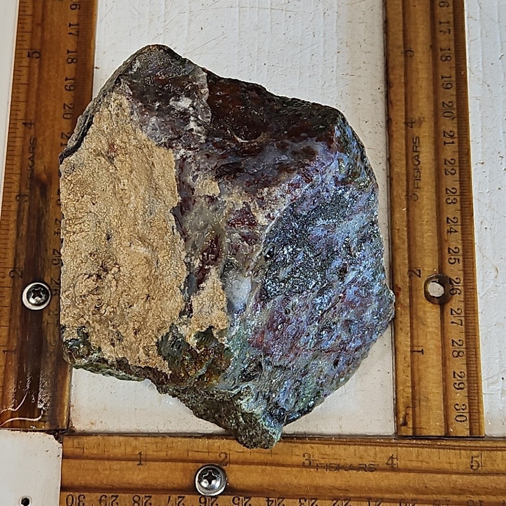Red lightning agate rough. Beautiful blue color and moss pattern, 2LBs 2.0oz