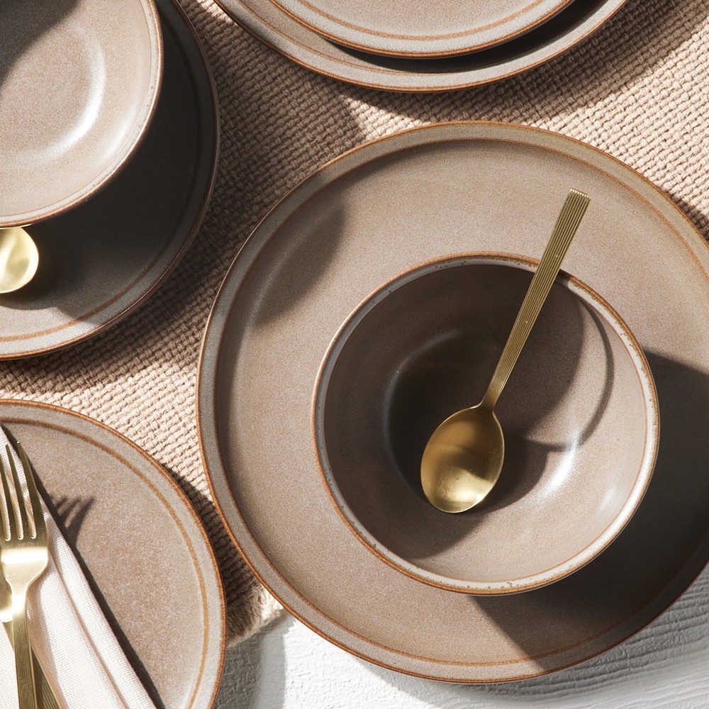Brown 12-Piece Durable Stoneware Dinnerware Set Dinner Plates Salad Plates