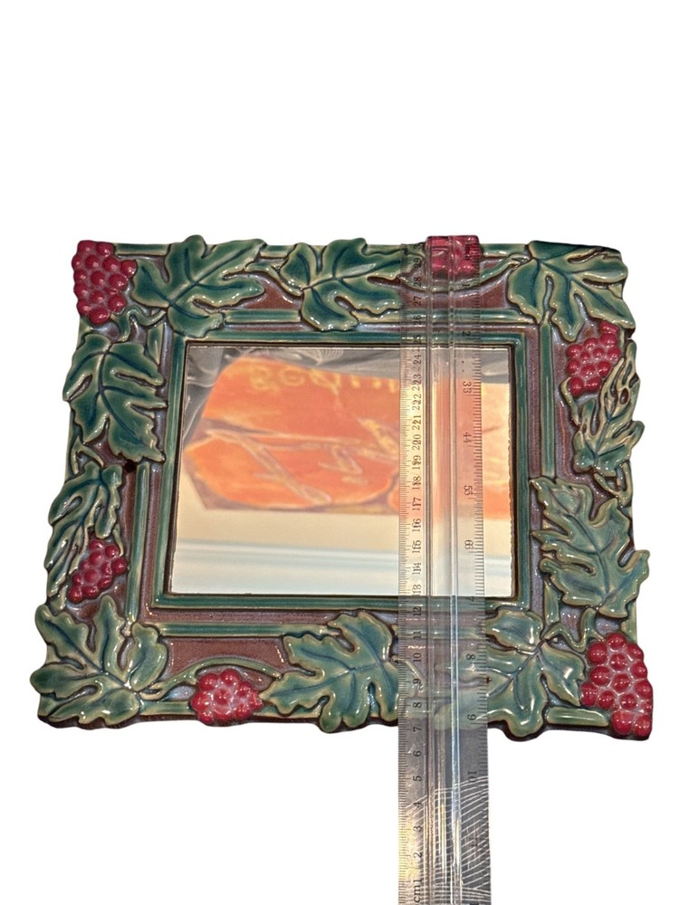 Alamo Tile Grape & Leaf Ceramic Framed Mirror Signed READ