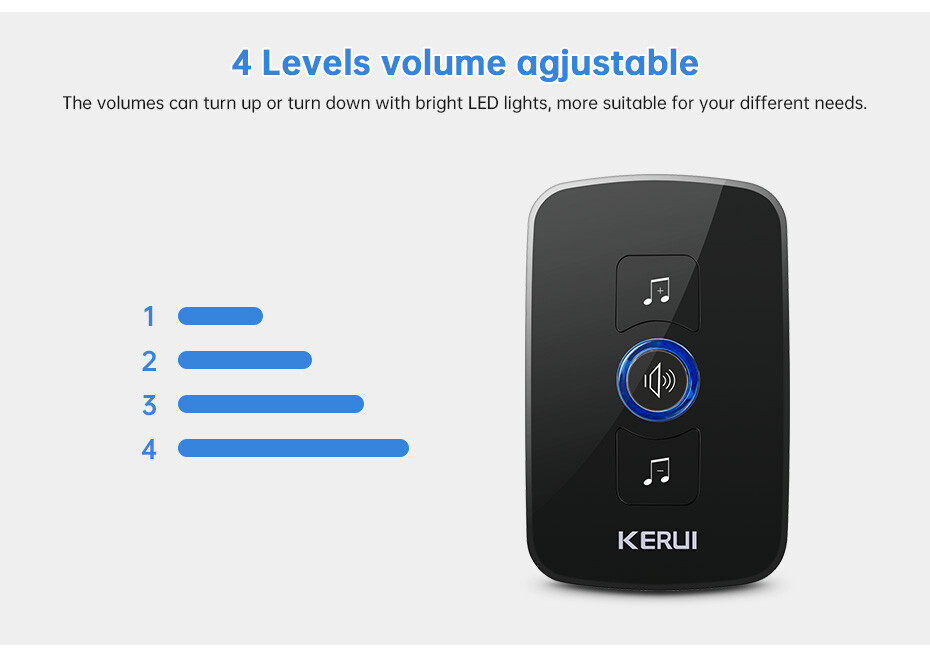 Waterproof Wireless Doorbell Adjustable Volume 2 Plugin Receiver 3 Bell Button