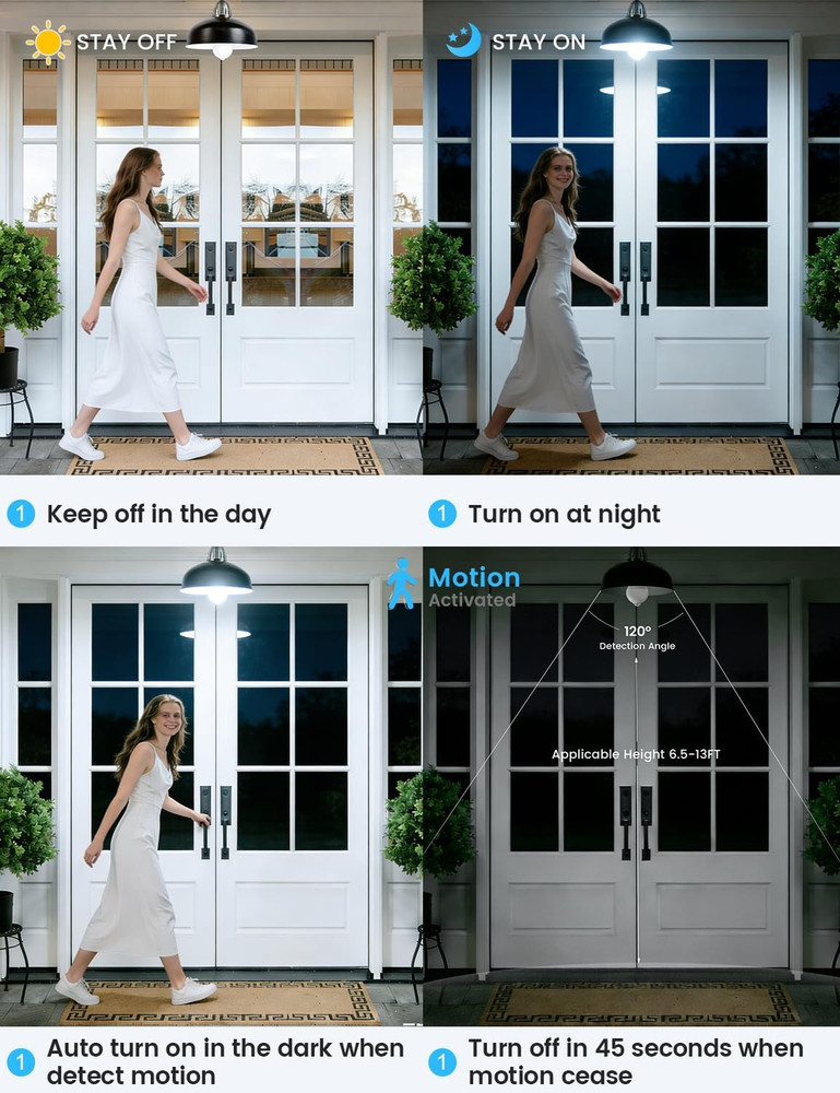 Motion Sensor Light Bulbs, 13W (100Watt Equivalent), Motion Activated Dusk to Da