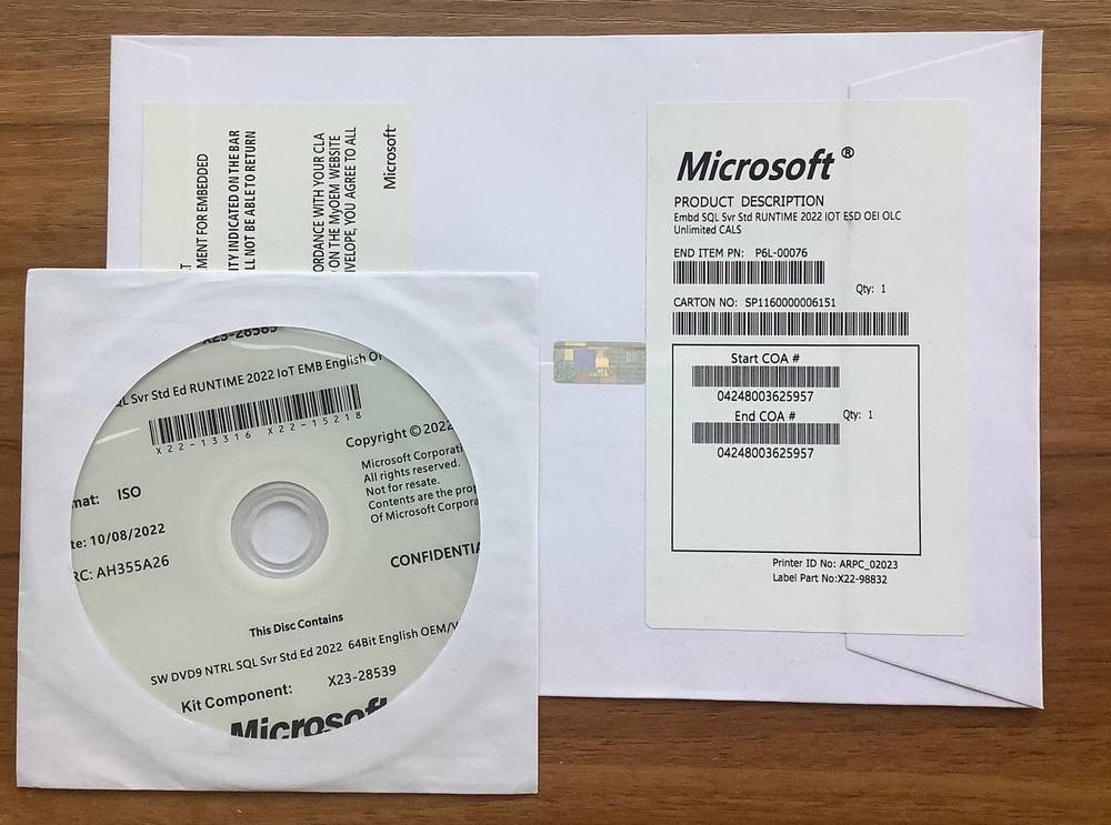 SQL Server 2022 Standard 64-bit 4 Core Unlimited CALs DVD Media Kit + Key