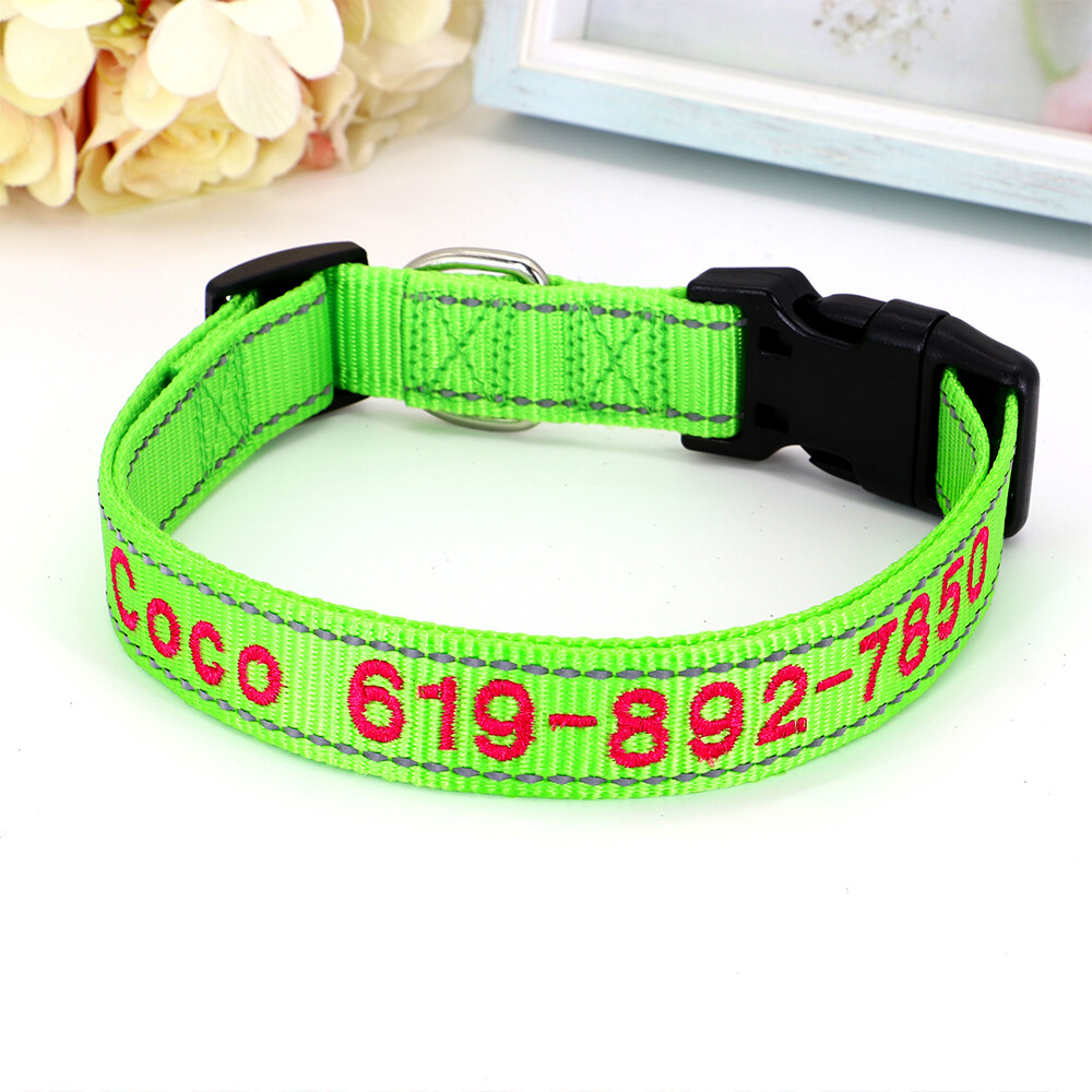 Embroidered Personalized Dog Collar Reflective Durable Nylon Custom Pet Name ID