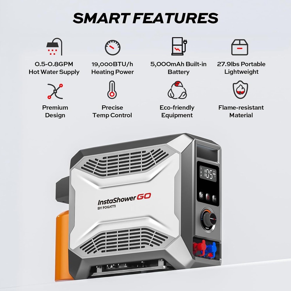 FOGATTI Portable Water Heater Propane 19000BTU Outdoor Camping Shower RV 5.5KW