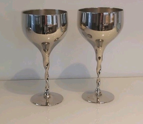 Large Silver Plated Twisted Stem Wine Goblet  Heavy