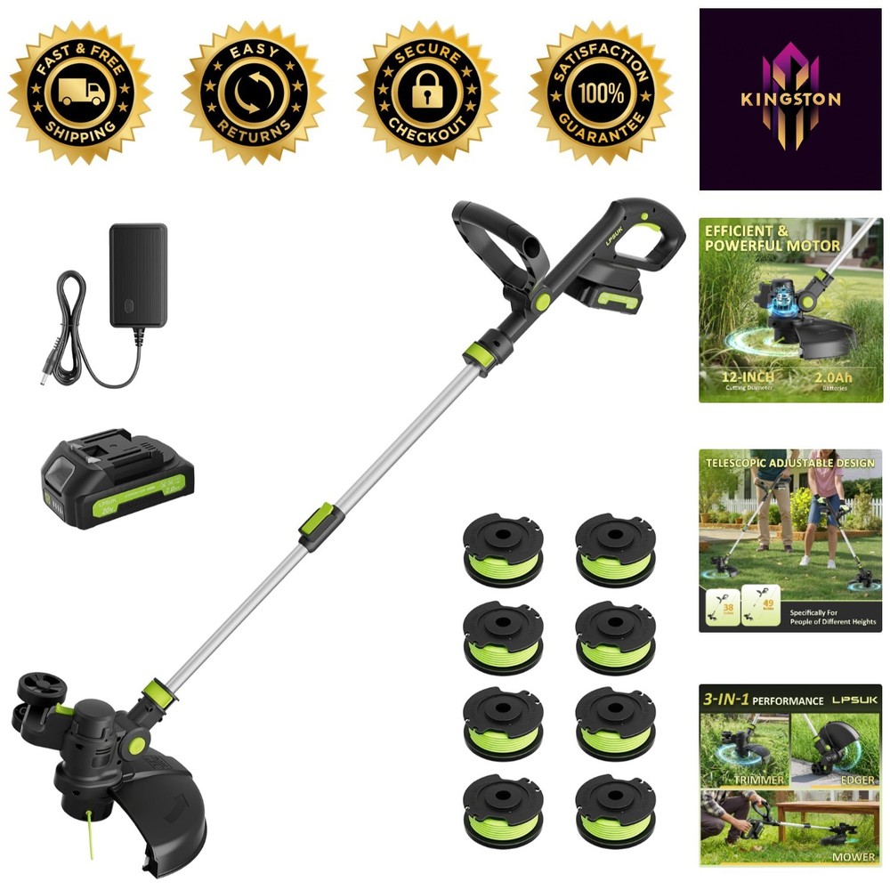 Battery Powered Lawn Trimmer - 12'' Cutting Width & Fast Charger Included