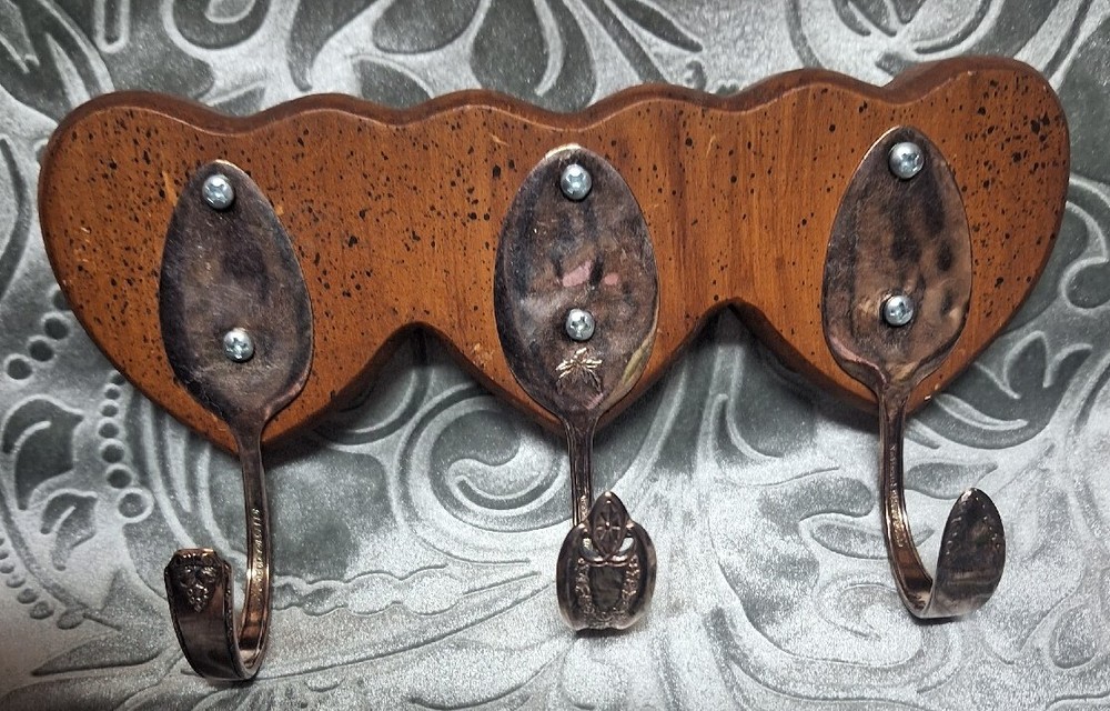 Spoon Hooks Coat Rack Bronze Tone Solid Wood