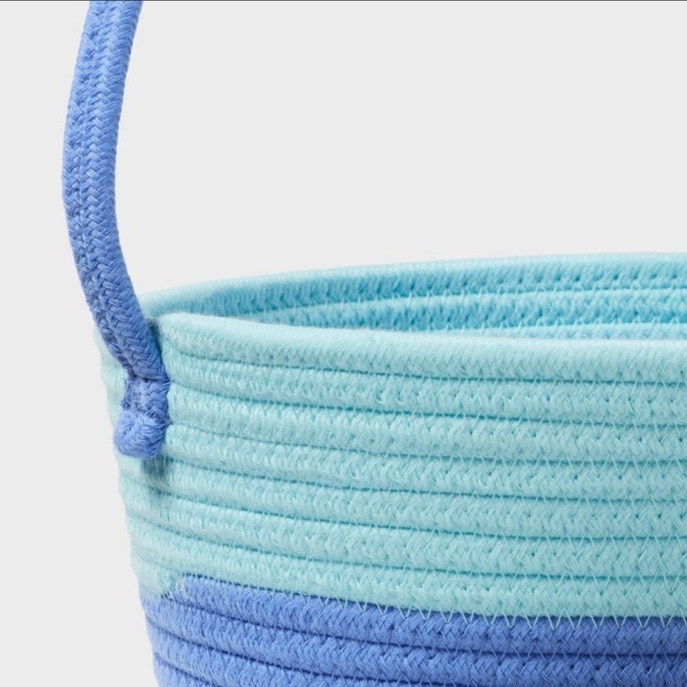 Spritz Easter Decorative Rope Basket Light Blue Woven Cotton Round Handle