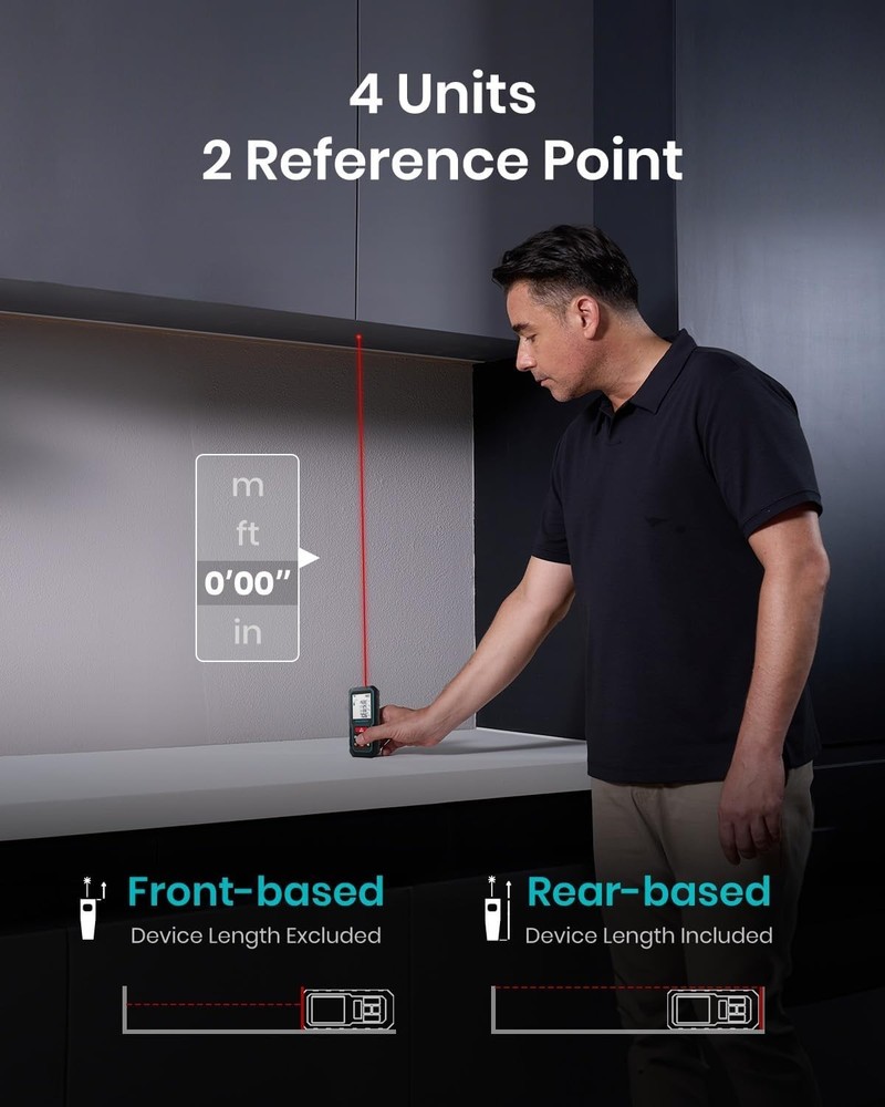Laser Measure Device, 229ft Accuracy, 2mm, LCD Backlit