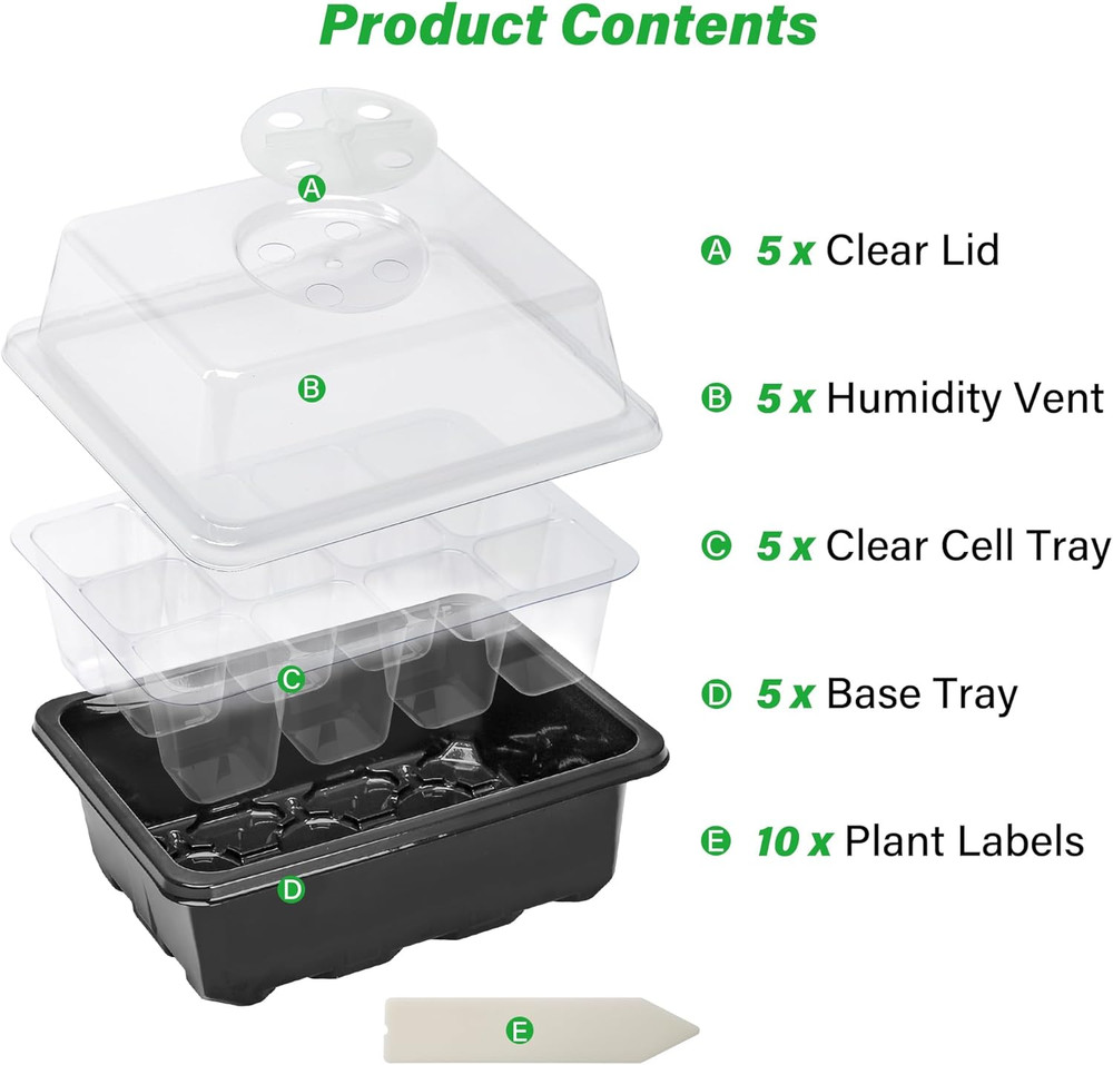 5-Pack Seed Starter Tray Seedling Kits,Plant Starter Kit with Adjustable Humidit