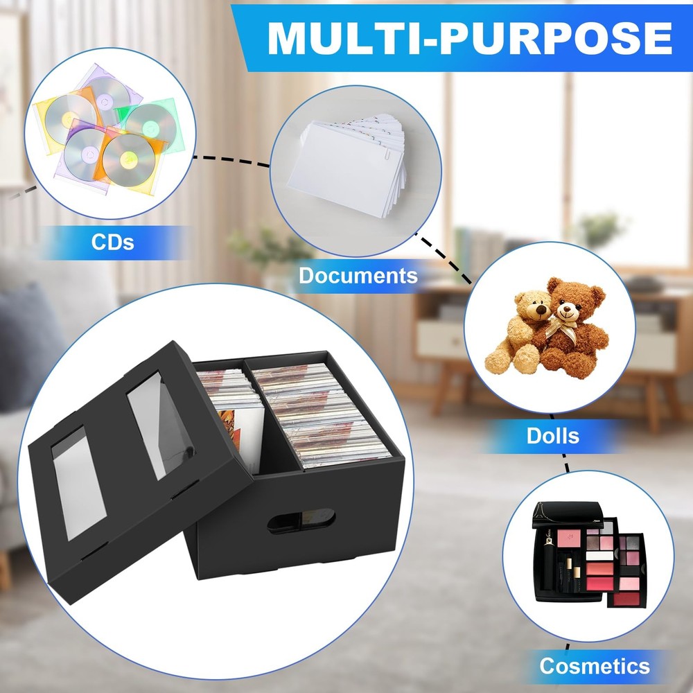 CD Storage Boxes,3 Pack 2 Compartment Cardboard CD Case Storage,CD Case Holde...