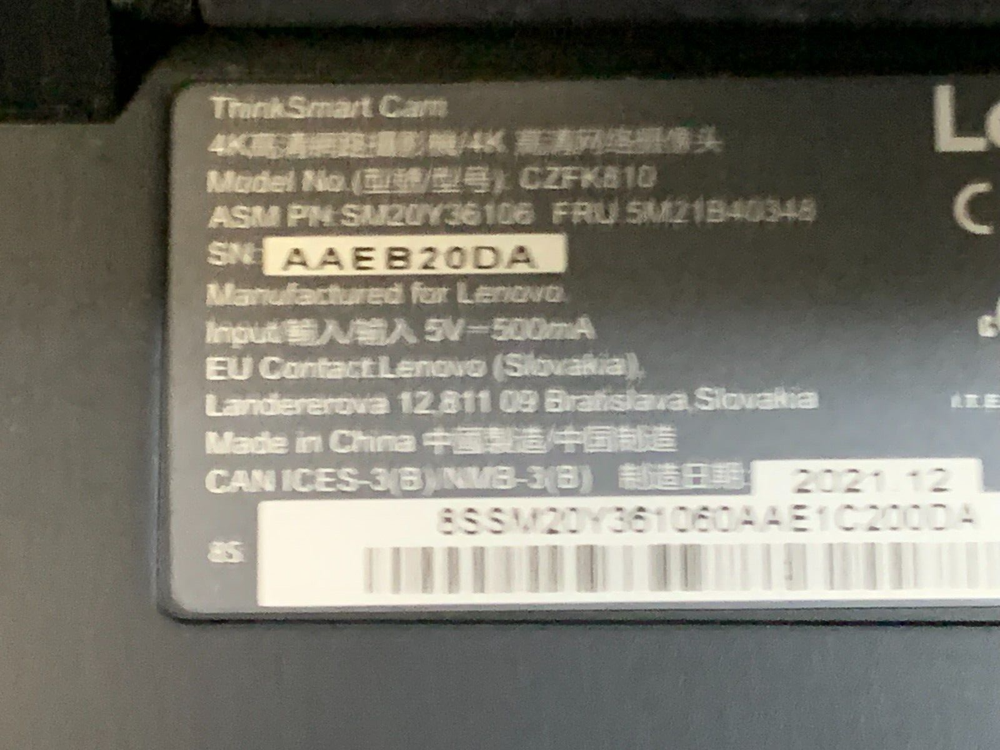 1 LENOVO THINKSMART CAM Model: CZFK810-Great Working Condition