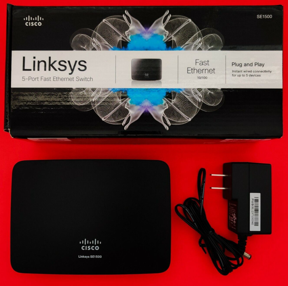 Cisco Linksys 5-port Switch Fast Ethernet SE1500 + Power Adapter