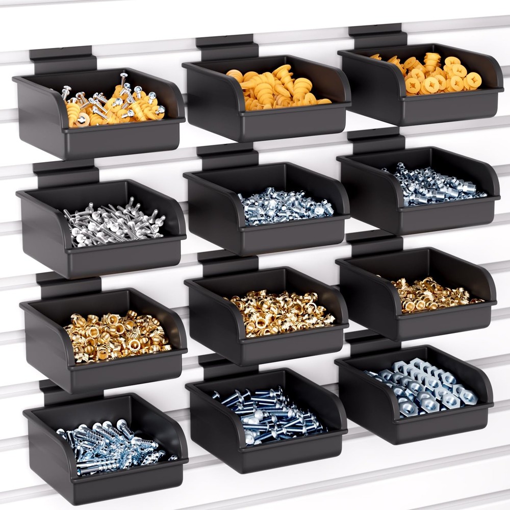 12 Pack Slatwall Bins with Hooks, Plastic Slatwall Accessories Containers Bin...