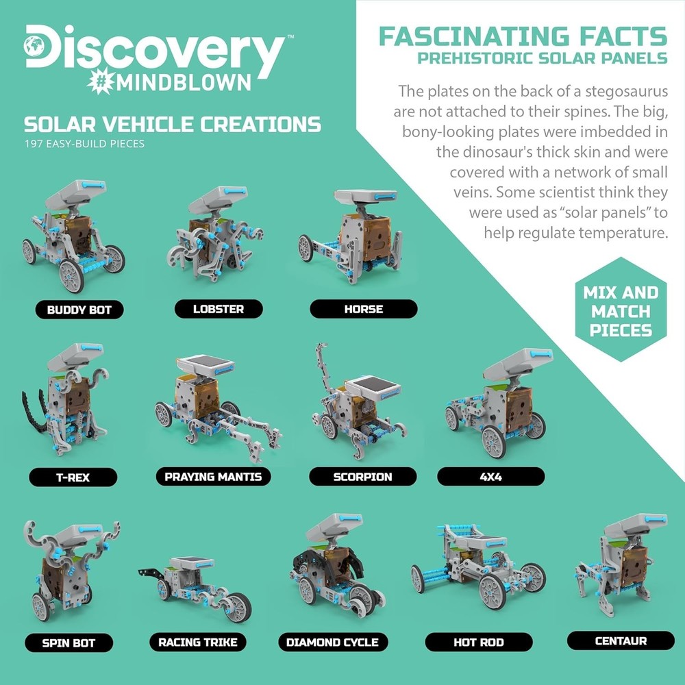 197-Piece Solar Robot Building Kit - Create 12 Unique Robots - Ideal STEM Gift!
