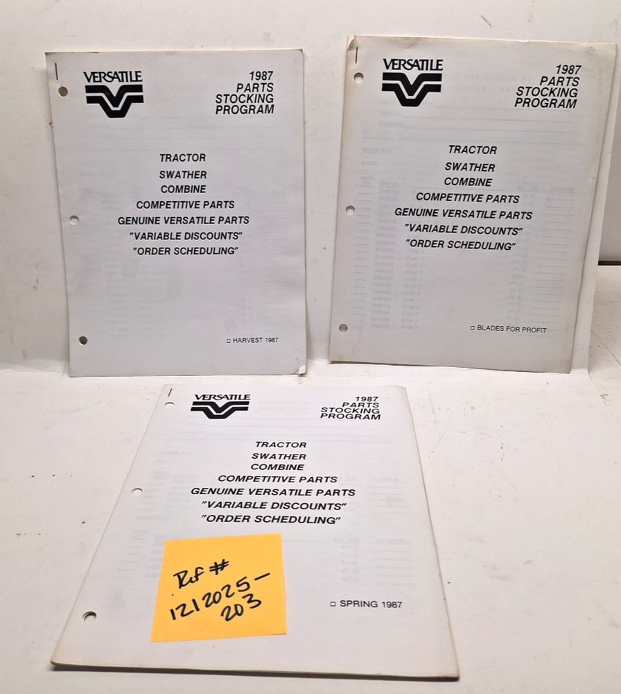 USED OLD STOCK VERSATILE 1987 PARTS STOCKING PROGRAM REF# 1212025-203
