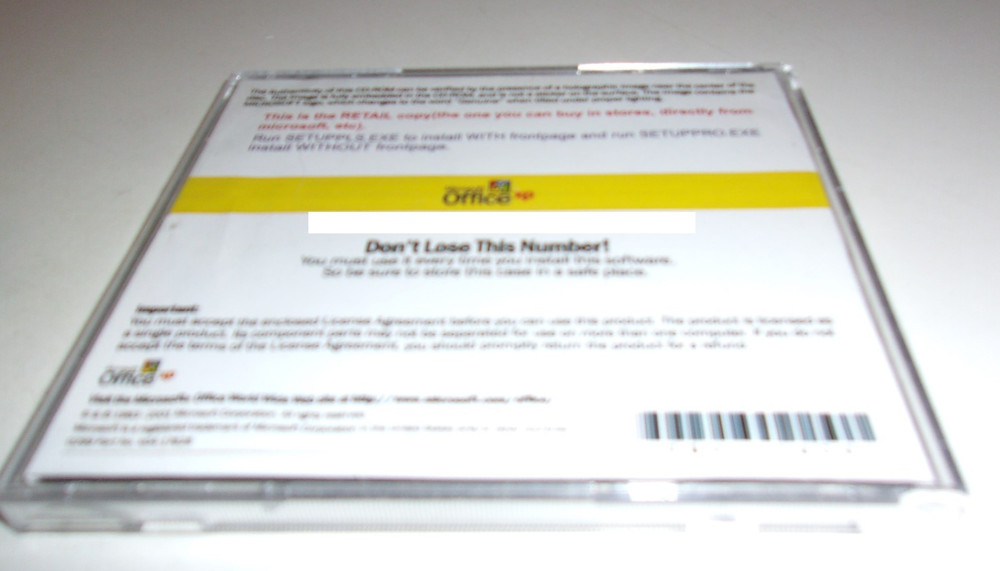 Microsoft Profess[onal Office XP Version 2002 Software w/Product Key & 2-CDs